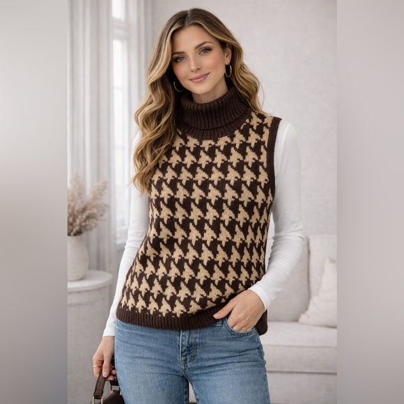 Mixit Sweaters - Vintage Mixit Houndstooth Sweater Vest Turtleneck Size Large